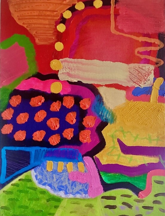 Schilderij getiteld "Purple Legs" door Dee Young, Origineel Kunstwerk, Olie