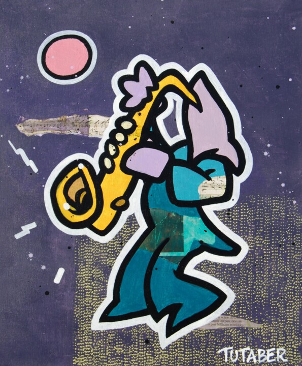 Sax in the city 绘画, 21.7x18.1 in