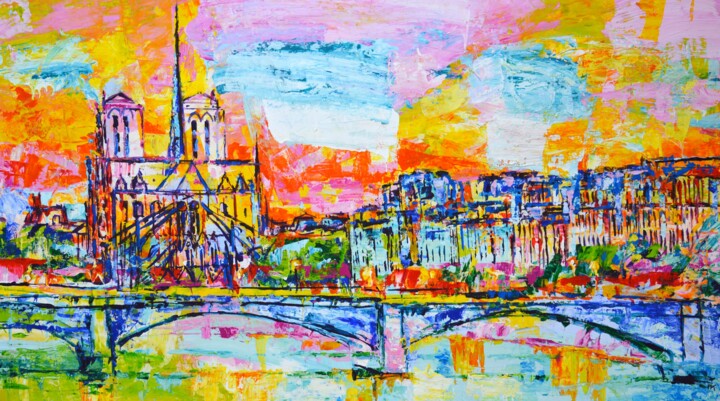 Paris. Cathedral 绘画, 27.6x51.2 in