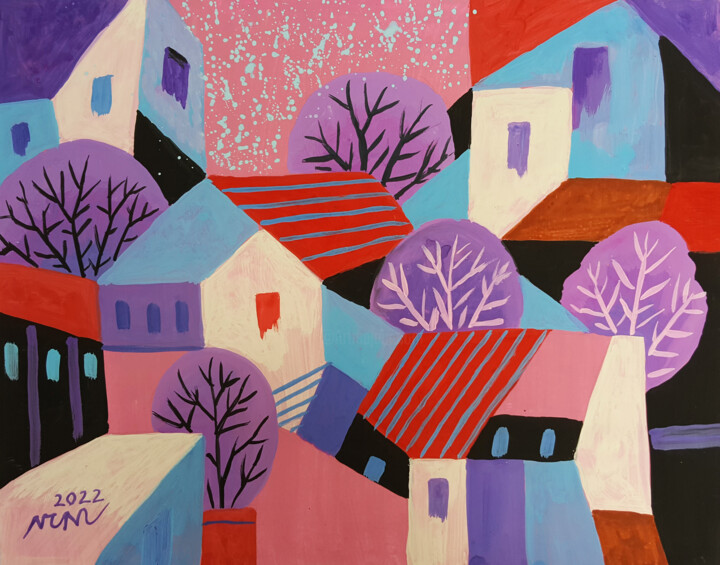 House street Painting Schilderij, 15,8x19,7 in