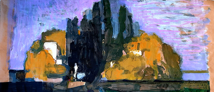 Dipinti su carta: "L'isola dei morti" (Böcklin). 绘画, 19.7x47.2 in