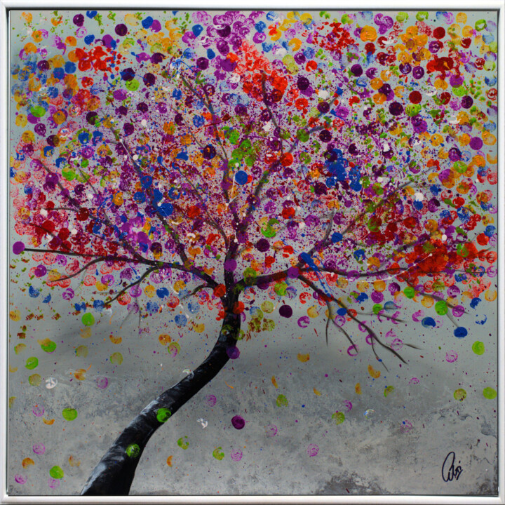 Painting titled "Bunte Träume" by Edelgard Schroer, Original Artwork, Acrylic Mounted on Wood Stretcher frame