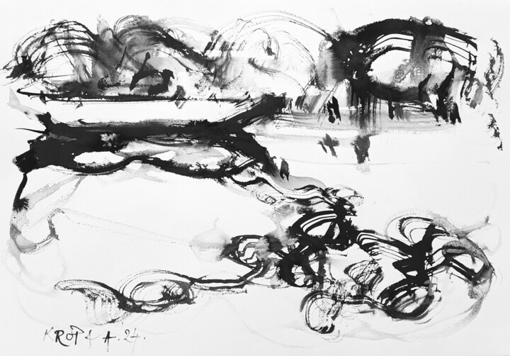 Contemporary Haboku (破墨) and Hatsuboku (溌墨) revision: The bo 绘画, 15x22.1 in