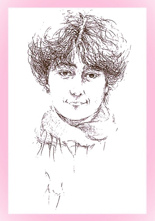 Dessin intitulée "Portrait on a train" par Corinne Courlet, Œuvre d'art originale, Stylo à bille