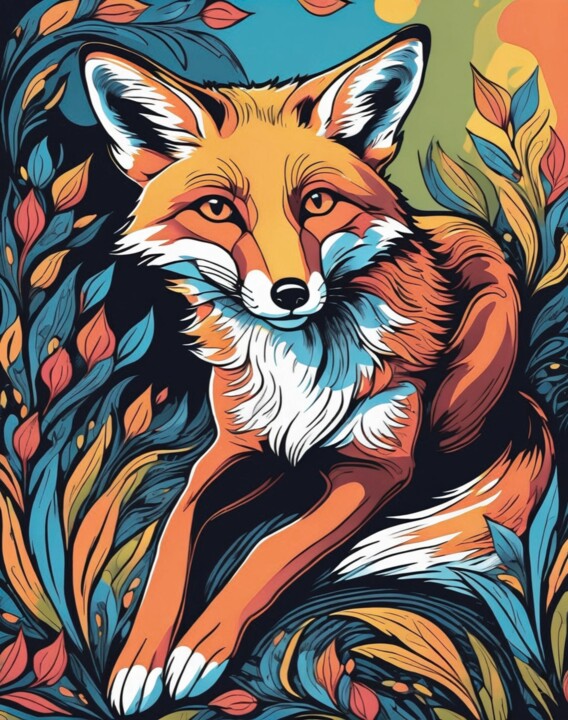 Enchanted Fox in the Floral Forest 绘画, 52x41 in
