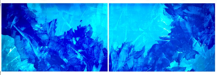 Blue abstract no. 3424 Beyond the sea 绘画, 35.4x110.2 in