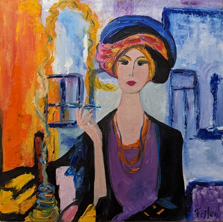 Dame mit Wasserpfeife 绘画, 9.8x9.8 in