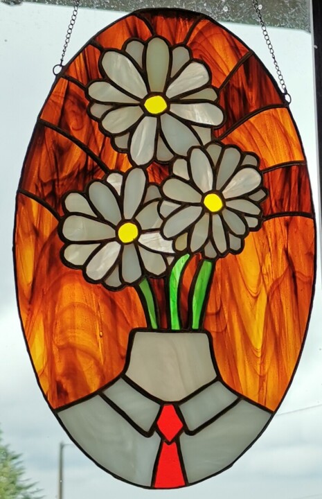 Vitrail stainedglass - Monsieur Paquerette (daisy) Scultura, 11,2x7,1 in
