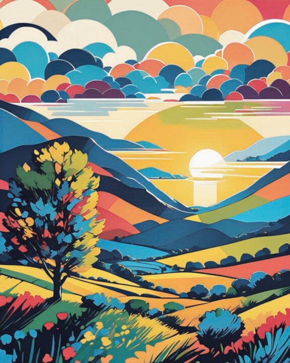 Vibrant Peaks and Lush Canopy 绘画, 47x38 in