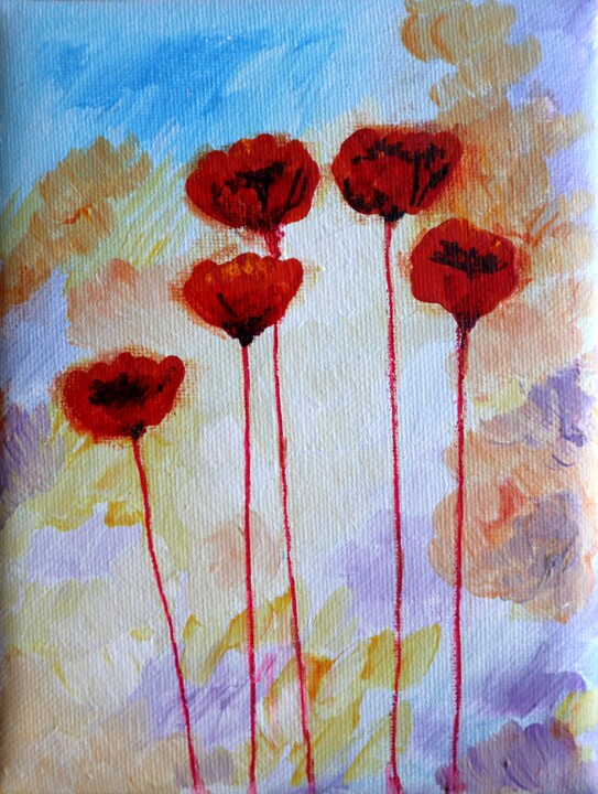 POPPIES 15 Painting, 7.9x5.9 in