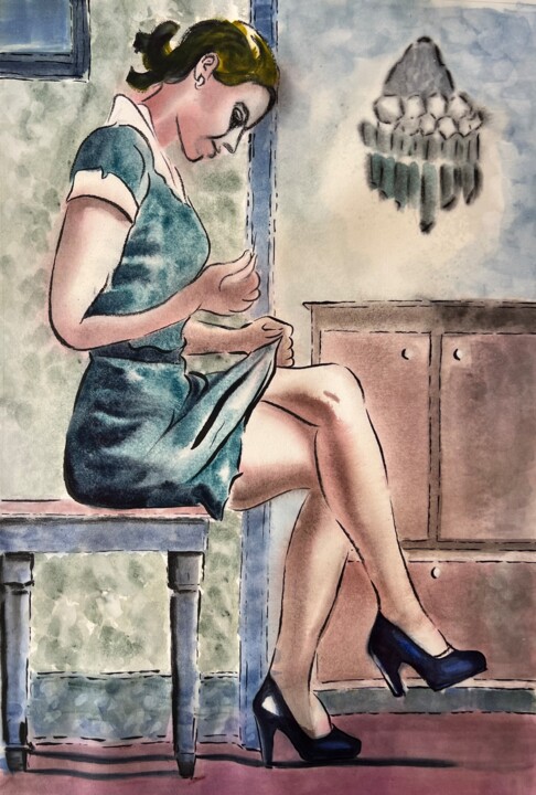 La ravaudeuse Schilderij, 23,6x15,8 in