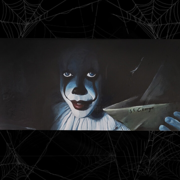 Painting titled "Pennywise" by Daf, Original Artwork, Acrylic Mounted on Wood Stretcher frame