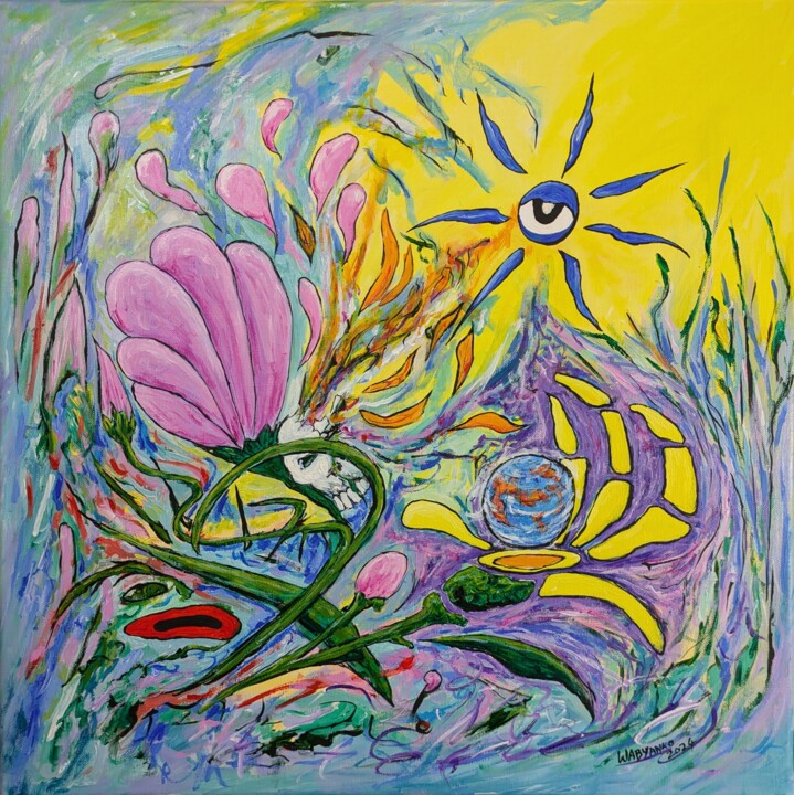 Peinture intitulée "Soleil bleu terre" par Wabyanko, Œuvre d'art originale, Acrylique