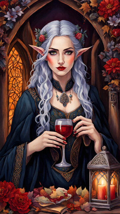 Digital Arts titled "Femme Elfe et son V…" by Frraincky, Original Artwork, AI generated image