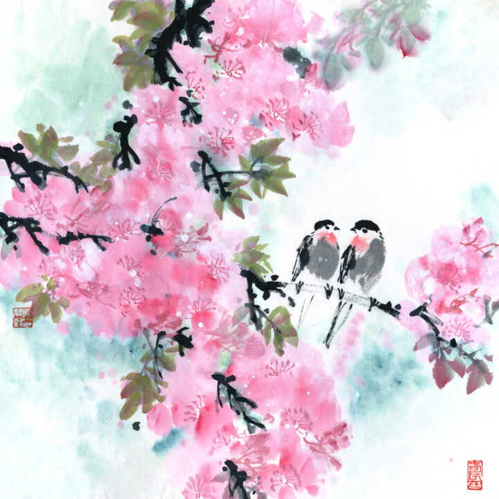 Pittura intitolato "Spring Lasts Forever" da Taobishu, Opera d'arte originale, pigmenti
