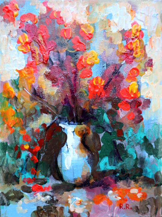 Red Roses 2 Painting, 7.9x5.9 in