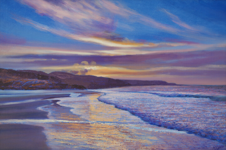 Painting titled "SUNSET, MONREITH" by Kevan Mcginty, Original Artwork, Acrylic Mounted on Wood Stretcher frame