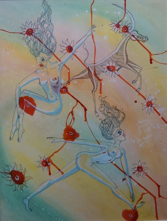 LA DANSE DU TAUREAU 绘画, 21.7x16.9 in