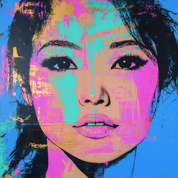 Painting titled "ASIAN PINK POPART" by Claudia Sauter (Poptonicart), Original Artwork, Acrylic