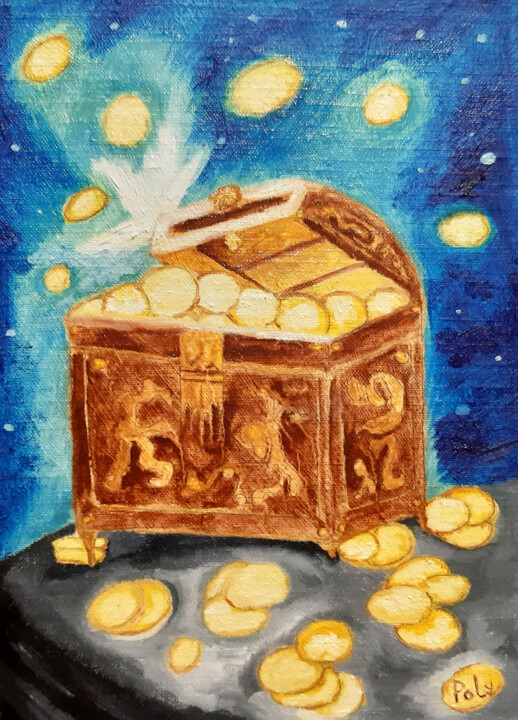 Chest of Wealth 绘画, 13.8x10 in