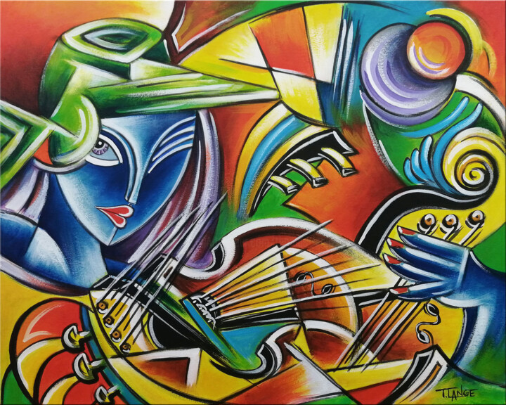 Guitarist Woman #M277 绘画, 15.8x19.7 in