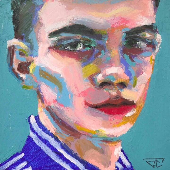 La couleur préférée de Jordan-Emilien est turquoise et on s' 绘画, 5.1x5.1 in