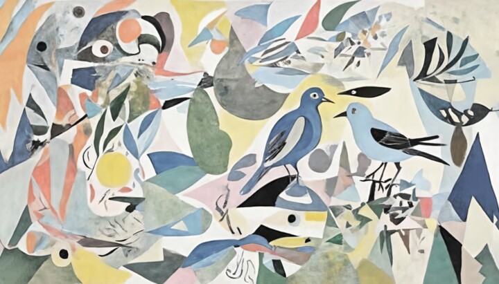 Avian Mosaic in Chromatic Symphony Tablo, 53,9x94,3 in