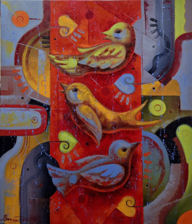Birds of a loving heart 绘画, 27.6x23.6 in