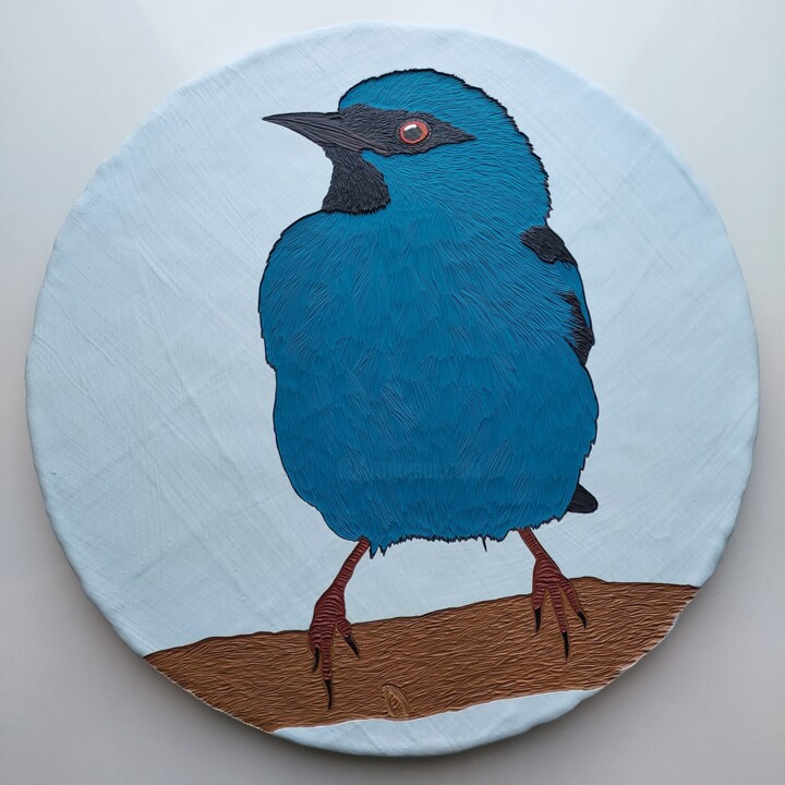 Blue Dacnis. Paint сarving 绘画, 12.2x12.2 in