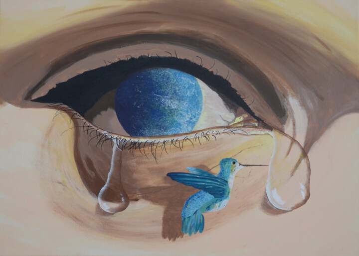 L'alarme du Colibri - Des Terres Minées 绘画, 19.7x27.6 in