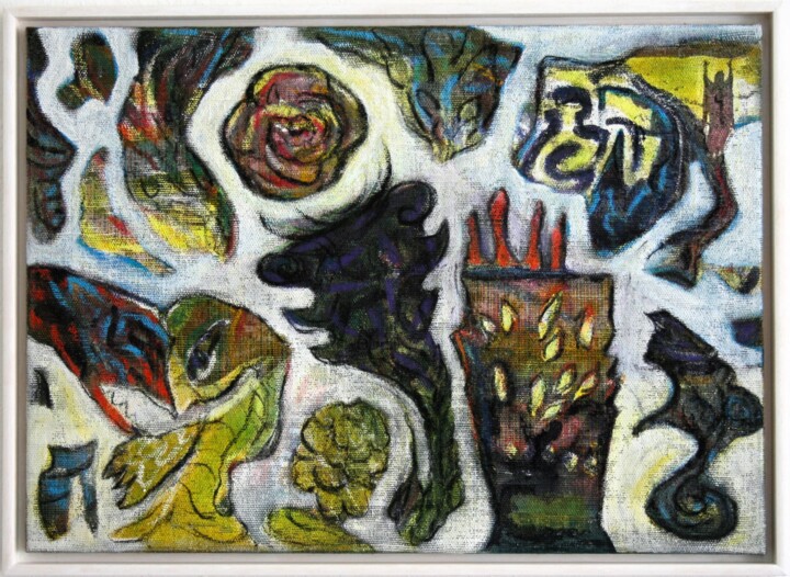 Textile Art titled "Bergfest" by Danjana Brandes, Original Artwork, Oil Mounted on Wood Stretcher frame