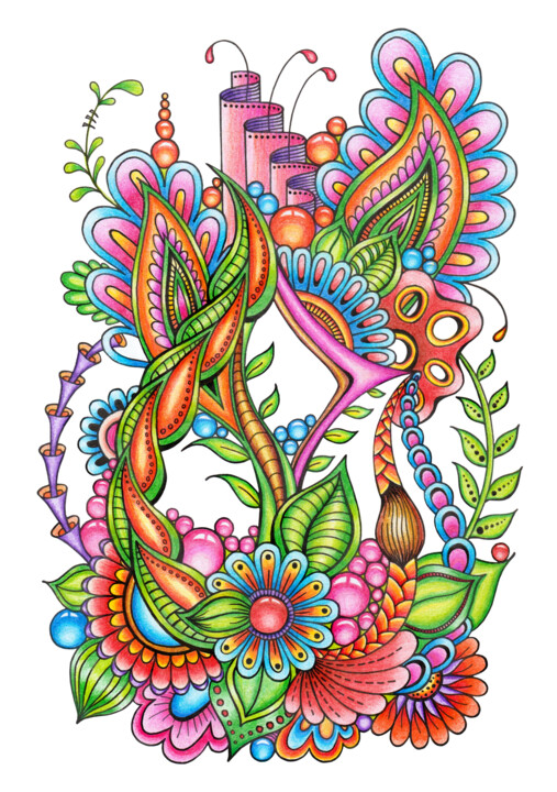 Desenho intitulada "Zentangle Magical f…" por Viktoriya Crichton, Obras de arte originais, Conté
