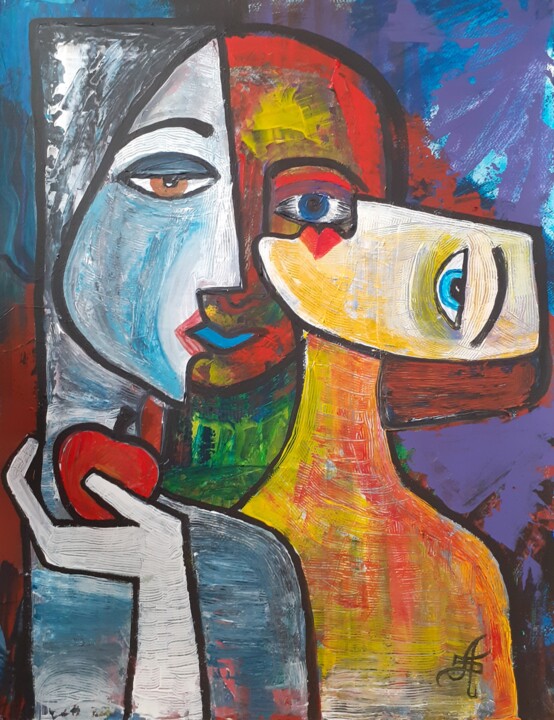 Peinture intitulée "La Pomme" par Aurélie Sarrazin, Œuvre d'art originale, Acrylique