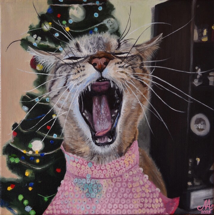 Cat Stephanie Painting, 11.8x11.8 in