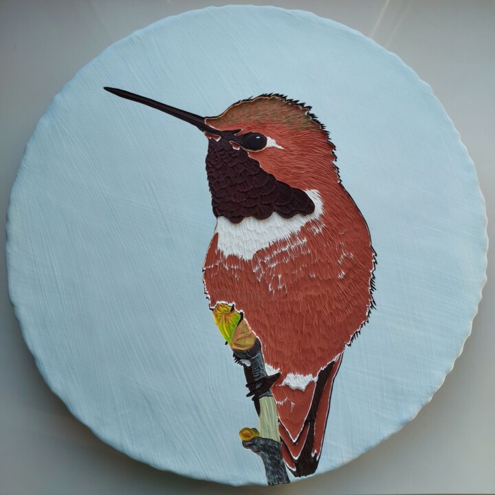 Hummingbird. Paint сarving 绘画, 13.8x13.8 in