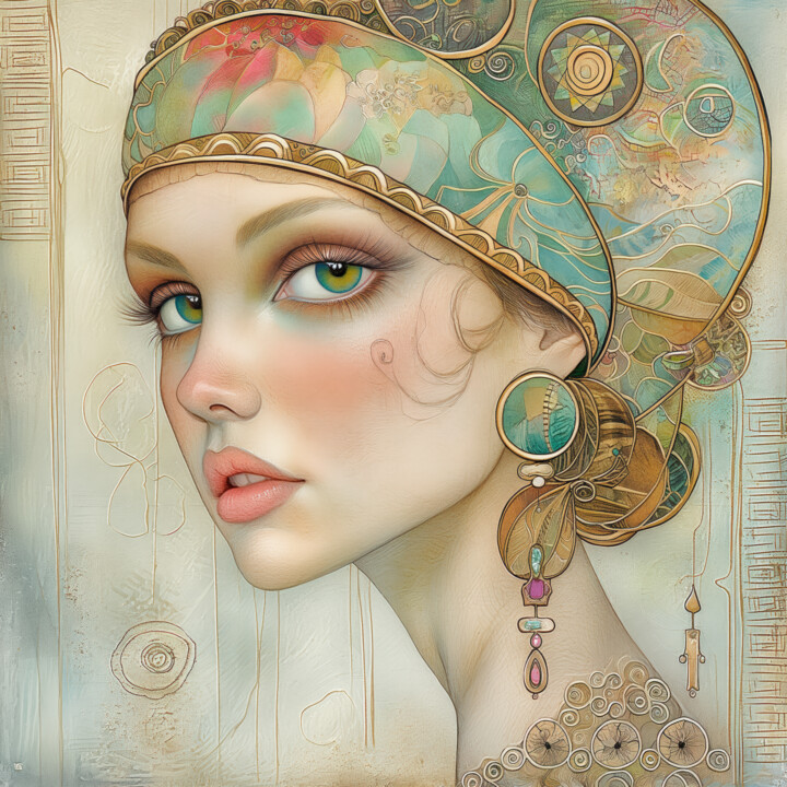 Portrait of a girl with sea-green eyes 数字艺术, 29.5x29.5 in