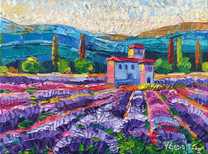 Lavender fields in Provence 2 Schilderij, 11,8x15,8 in