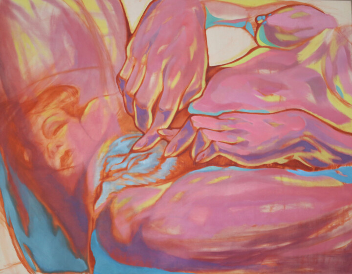 Pink Nude with Surreal Face 绘画, 39.4x51.2 in