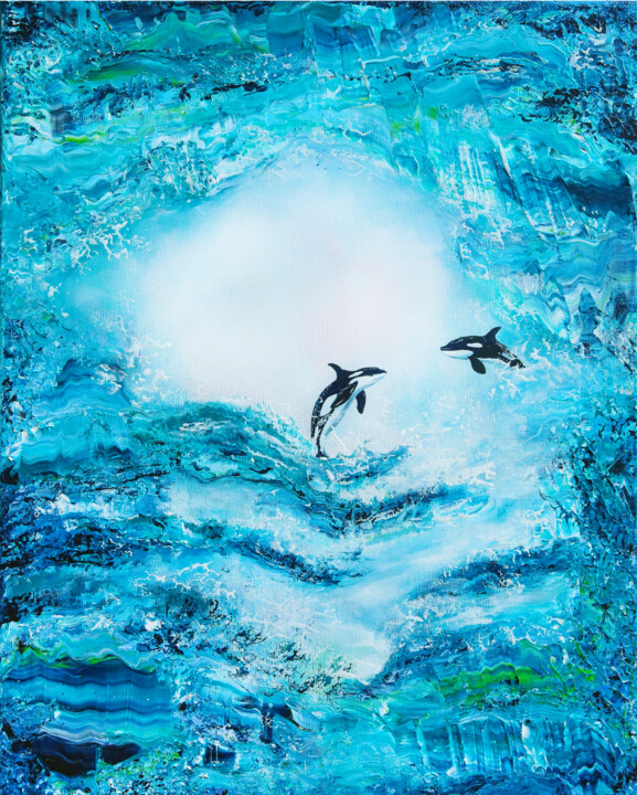 Soulmates orcas 绘画, 19.7x15.8 in