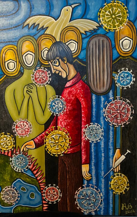 Schilderij getiteld "Virus" door Ralf Berghaus, Origineel Kunstwerk, Olie