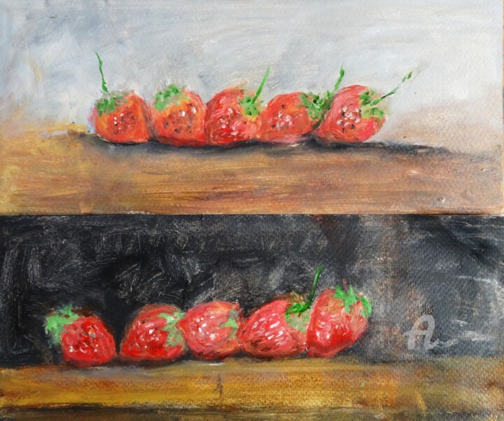 Peinture intitulée "Strawberries Oil Pa…" par Indrani Ghosh, Œuvre d'art originale, Huile