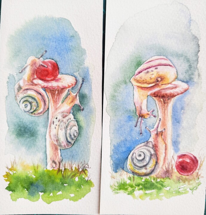 Drawing titled "Landscape of snails…" by Fineartderya, Original Artwork, Watercolor