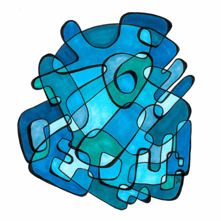Heitere Gelassenheit in Blautönen (640406) 绘画, 9.5x8.3 in