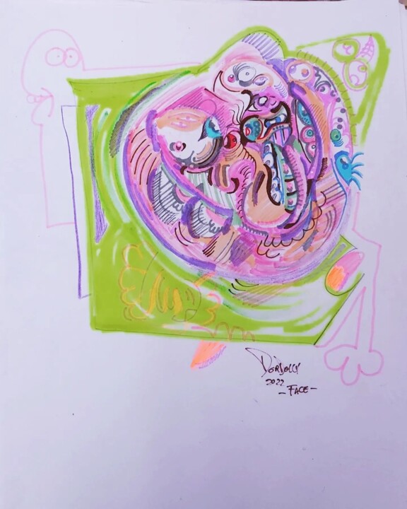 Drawing titled "Face (2022)" by Adrian Dordelly, Original Artwork, Ballpoint pen