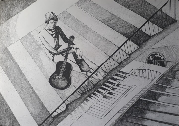 "Musician" 图画, 23.2x33.1 in