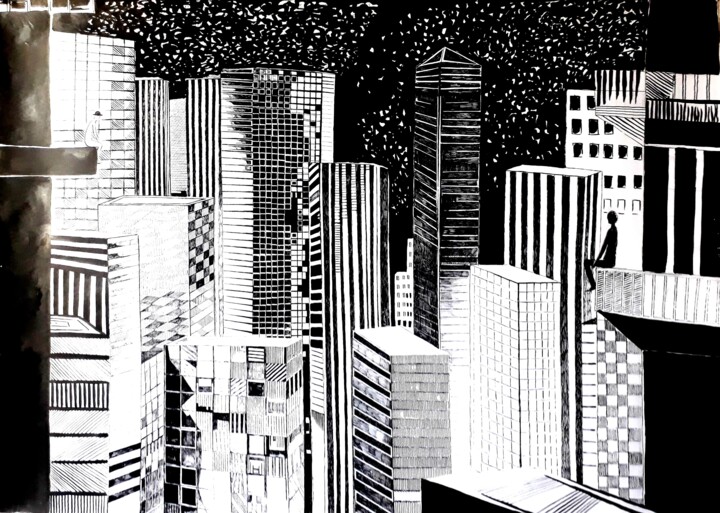 "Big City Lights" Disegno, 23,2x33,1 in