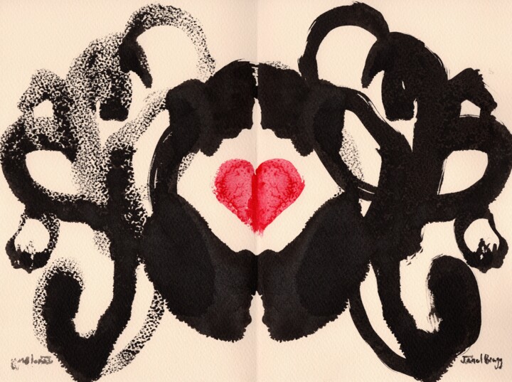 Painting titled "Rorschach with Heart" by Janel Bragg, Original Artwork, Ink