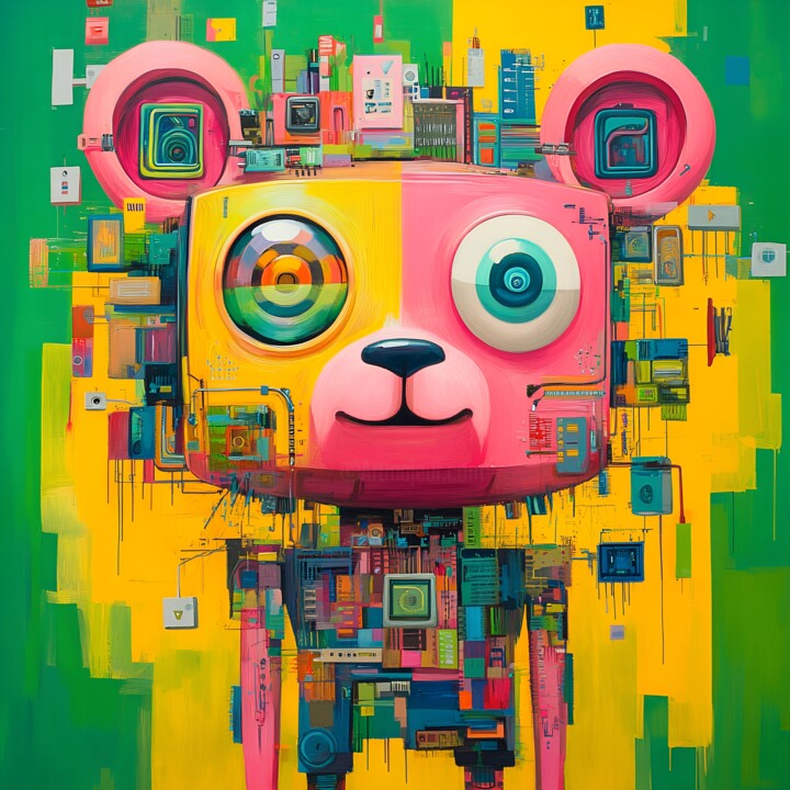 Pink Bear in the Cyber City 数字艺术