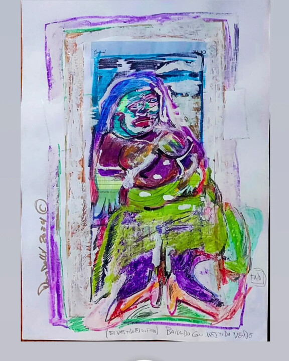 Drawing titled "Bailando con vestid…" by Adrian Dordelly, Original Artwork, Oil