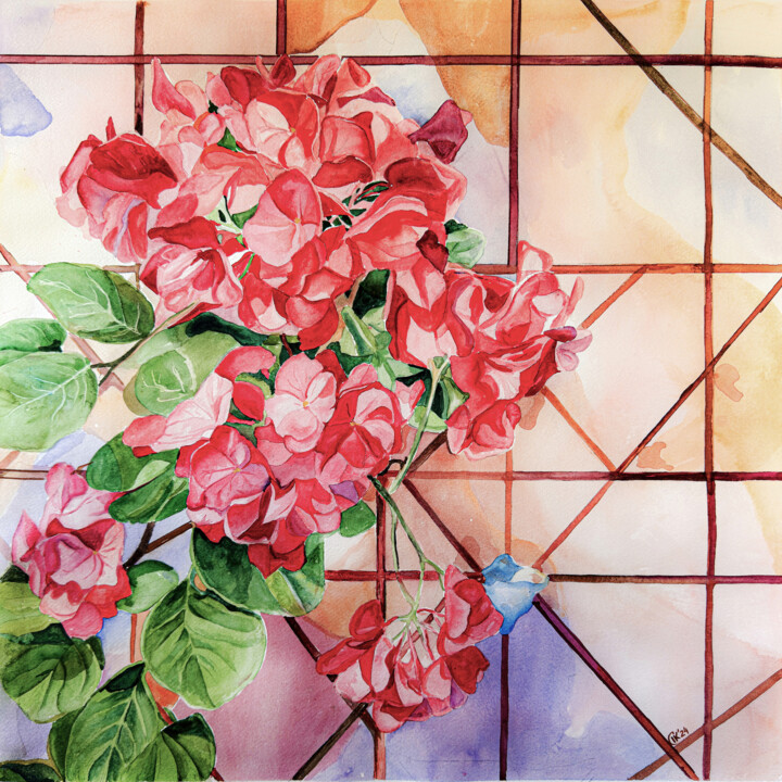 Red Bougainvillea 绘画, 19.7x19.7 in